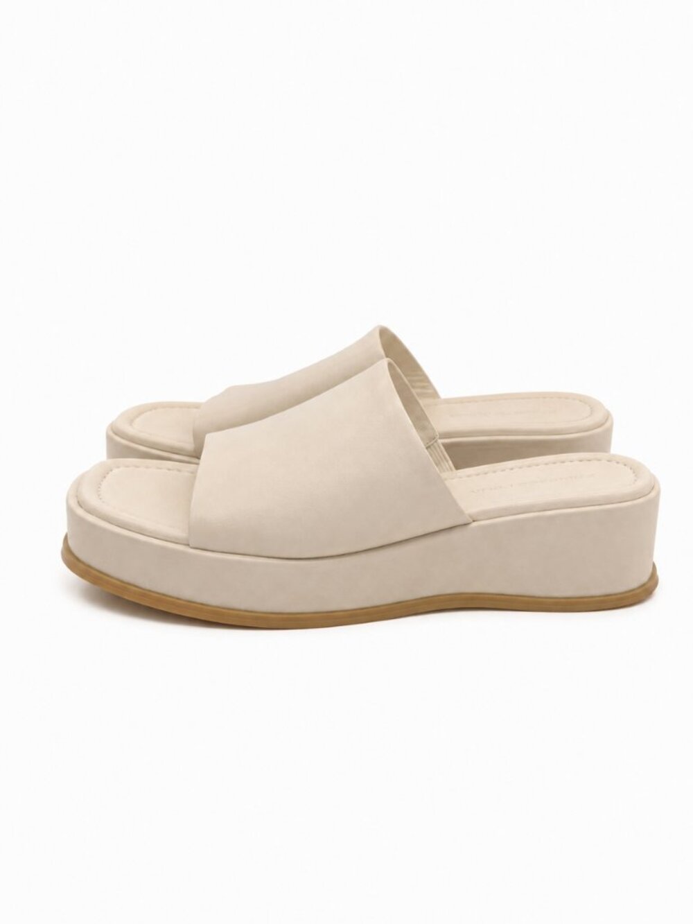 Princess Polly Bayshore Beige Platform Slide Sandals (Size 8)